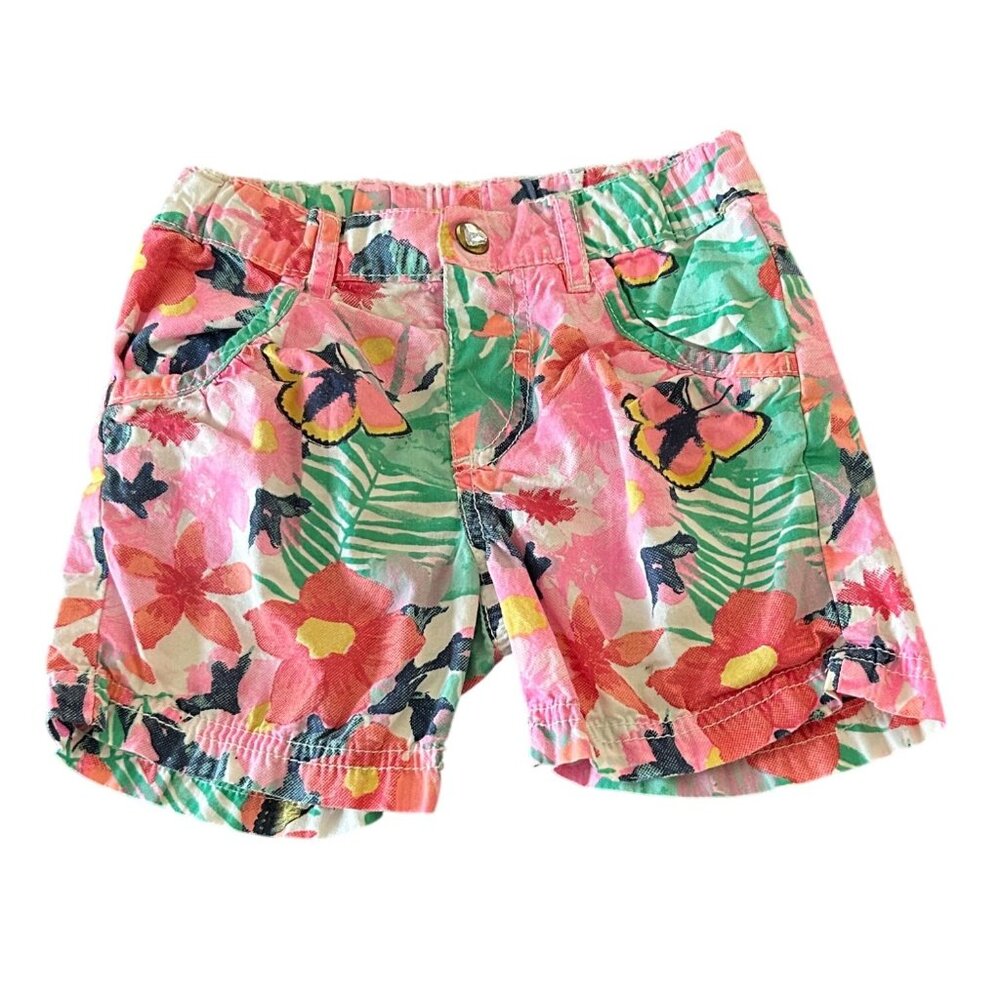 H&M Girls Floral Print Cotton Shorts Elastic Waist size 3-4